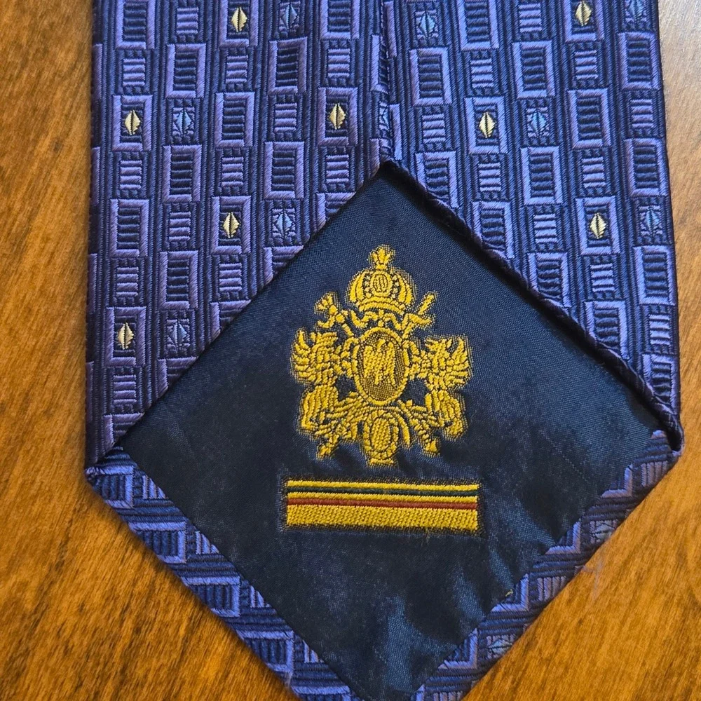 Equestrian Firenze Mens Blue Geometric Silk Tie Made in Italy Luxury Necktie